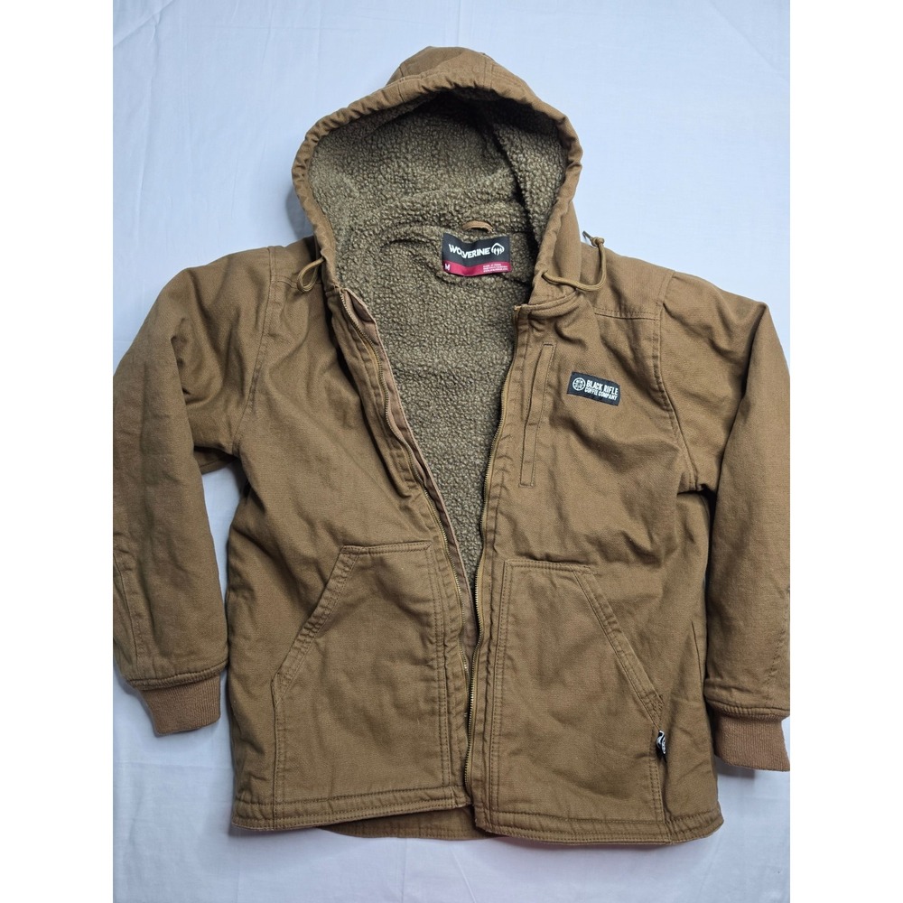 Wolverine Jacket Men's Medium Brown Cotton Sherpa Lined Full Zip Hooded Workwear